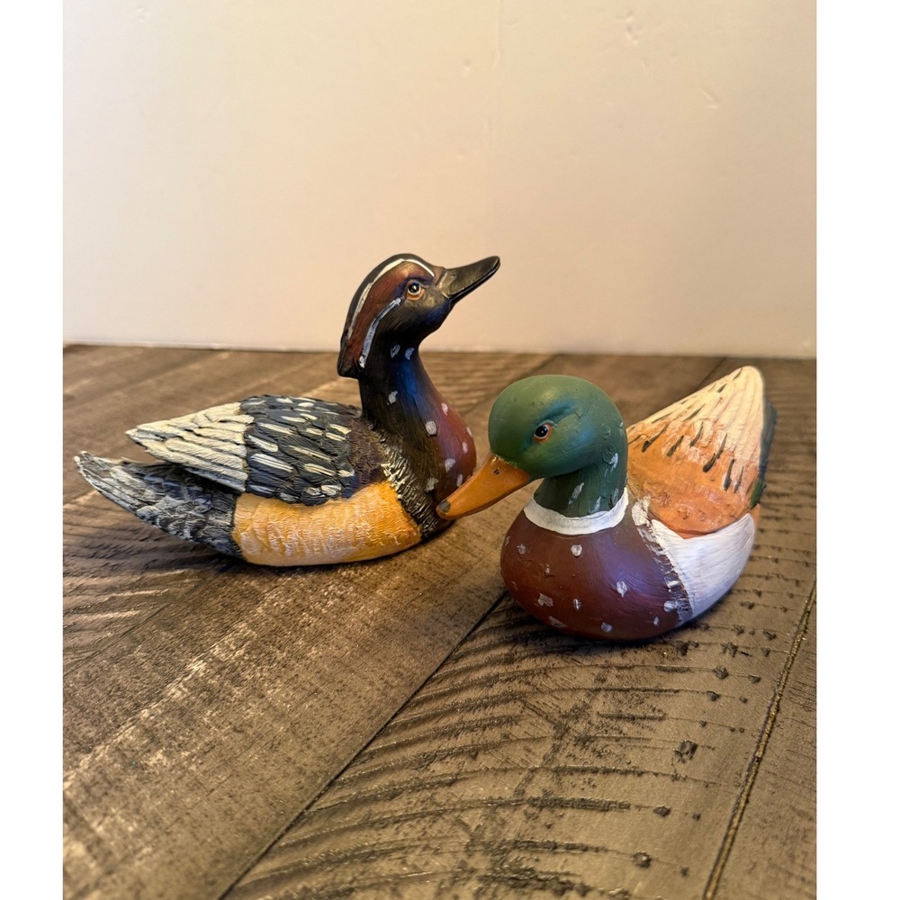 Northwest Originals Duck Figurine Set of 2 Hand Painted Resin Mallard Wood Duck
